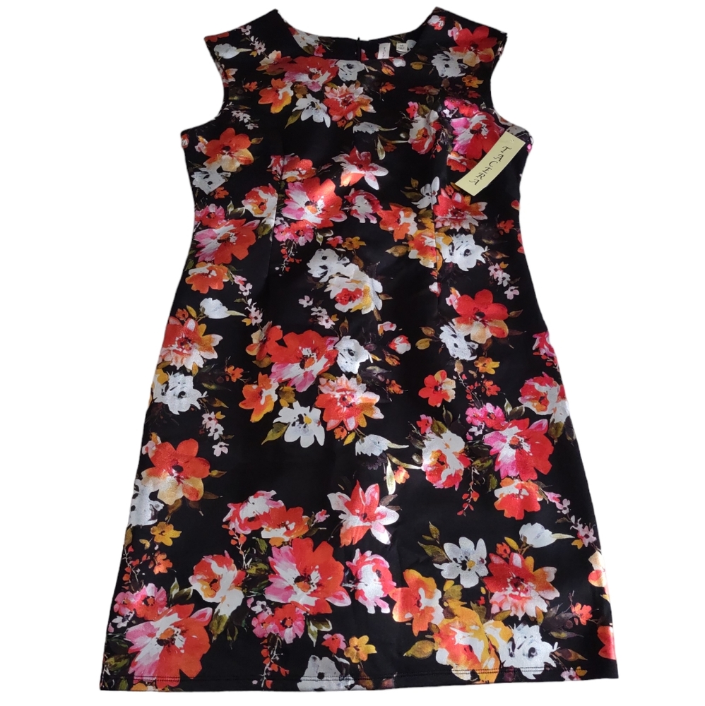 NWT Tacera Size 16 Sleeveless Foil Metallic Floral Print Dress
